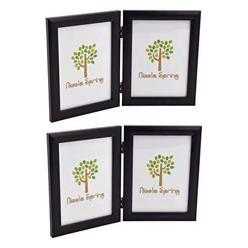 Nicola Spring Pack of 2 Black Rectangular Folding Photo Frames, Fits 13 x 18 cm, Freestanding – 1