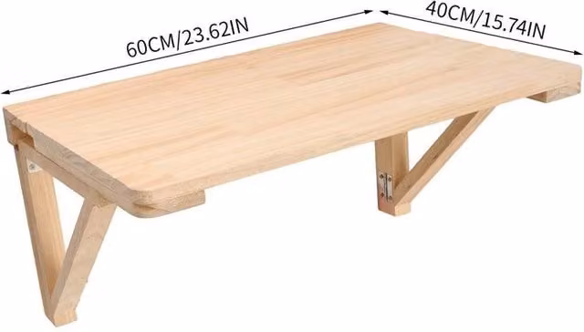 FLAVORA Beige Wooden Wall Mounted Folding Drop Leaf Laptop Desk, W: 60 cm, D: 40 cm