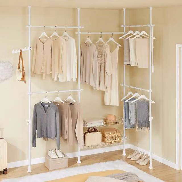 SoBuy White Matt Metal Adjustable Floor Coat Rack and Clothes Rail