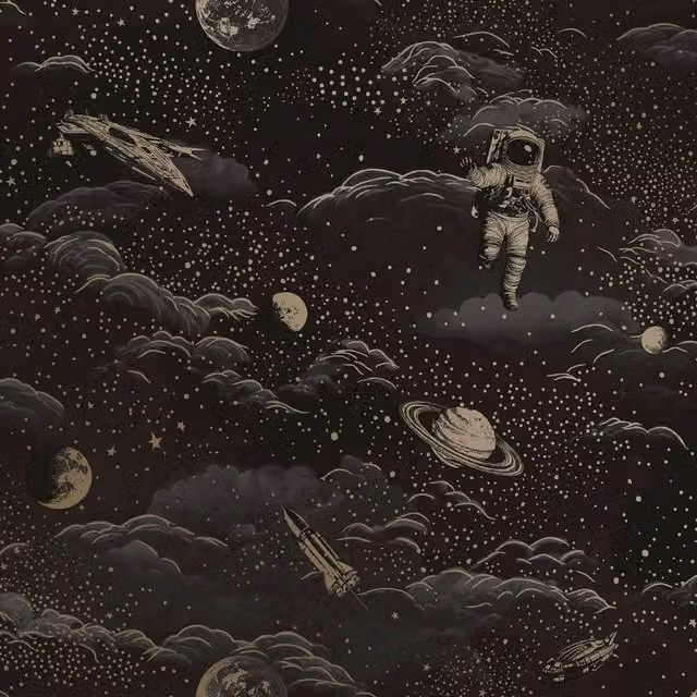 Holden Décor Lost In Space Retro Matt Wallpaper in Black