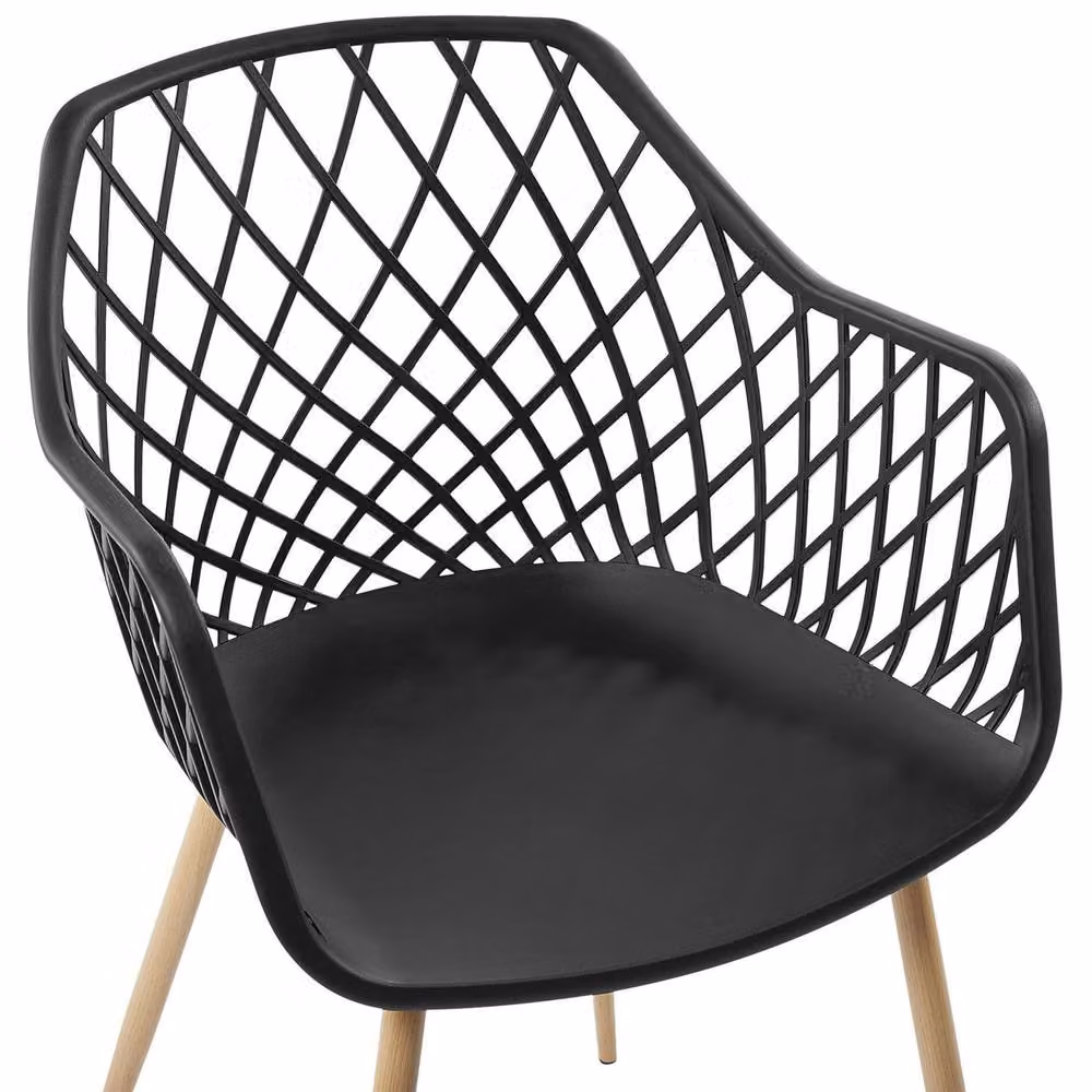 Wyld and Coco 2-Pack Modern Black Dining Chairs with Armrests and Open Net Back – 3