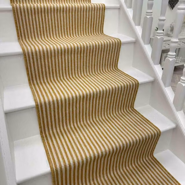 runrug Pinstripe Stair Runner Carpet in Beige, W: 60 cm, L: 630 cm – 1