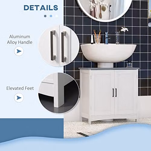 kleankin Freestanding Pedestal Under Sink Cabinet with Hinged Doors in White – 2