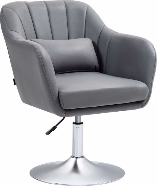 HOMCOM Contemporary Grey Vanity Armchair with Adjustable Height and 360 Degree Swivel – 1