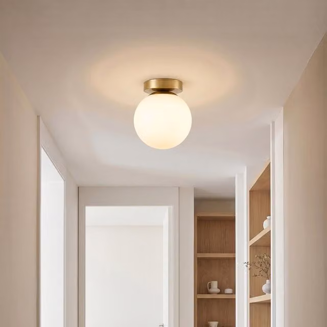 Living Star Modern Semi Flush Mount Ceiling Light with Glass Sphere Shade in White and Gold