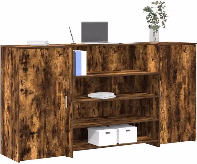 Berkfield Home Smoked Oak Reception Desk in Brown, W/D/H: 200 x 50 x 103.5 cm – 1