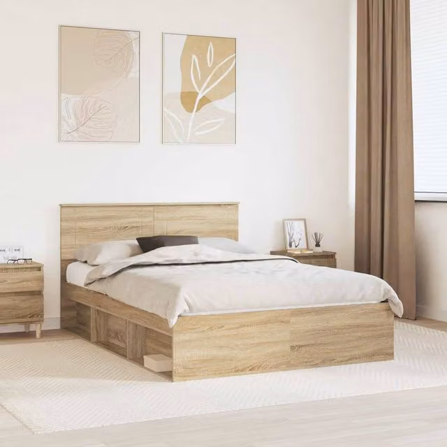 Berkfield Home Sonoma Bed Frame with Headboard in Brown, W/D/H: 160 x 200 cm – 1