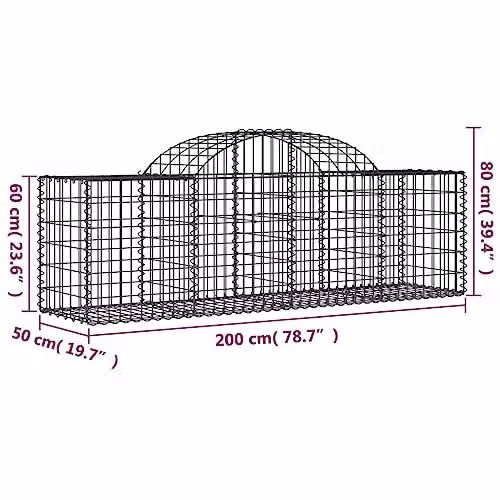 vidaXL Set of 5 Arched Gabion Baskets in Silver Galvanised Steel, W/D/H: 200 x 50 x 60/80 cm – 2