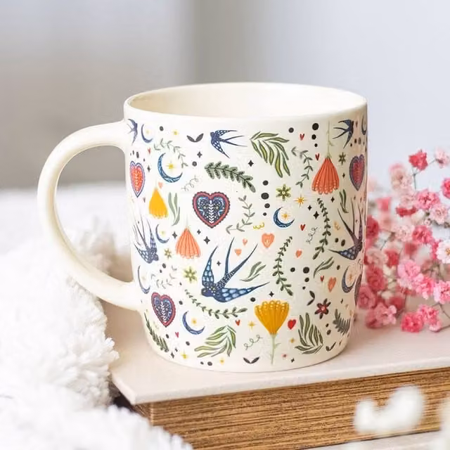 Uniqueful White and Multicolour Floral Ceramic Mug, 350 ml