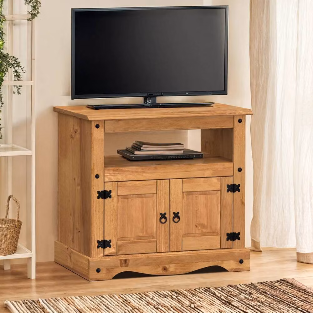 FORGEVIO Antique Pine TV Unit and Media Cabinet Stand in Brown and Beige, W/D/H: 85.0 x 43.0 x 79.0 cm – 2
