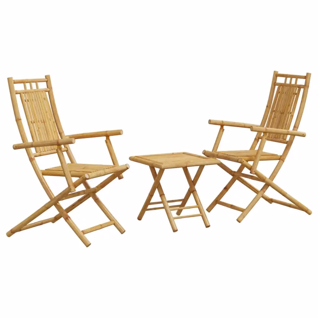 Berkfield Home 3 Piece Rustic Brown Bamboo Bistro Set – 2
