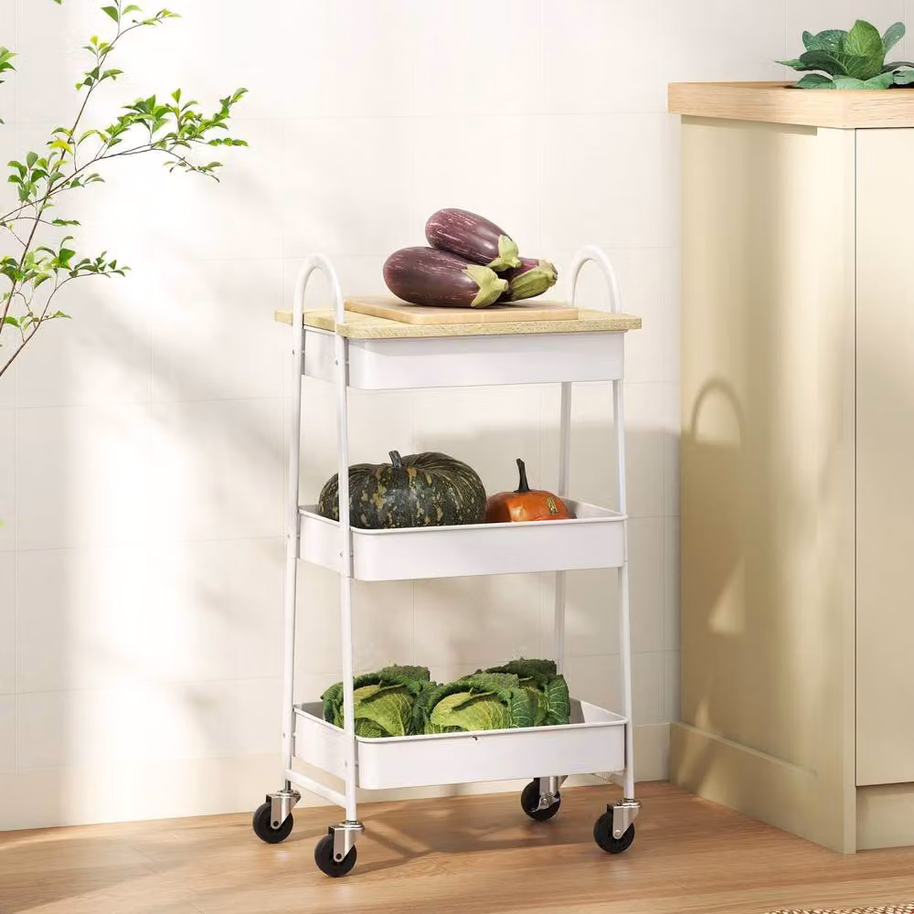 Wyld Haus Satoro 3 Tier Kitchen Trolley in Oak and White, W/D/H: 77.5 x 32 x 32 cm – 6