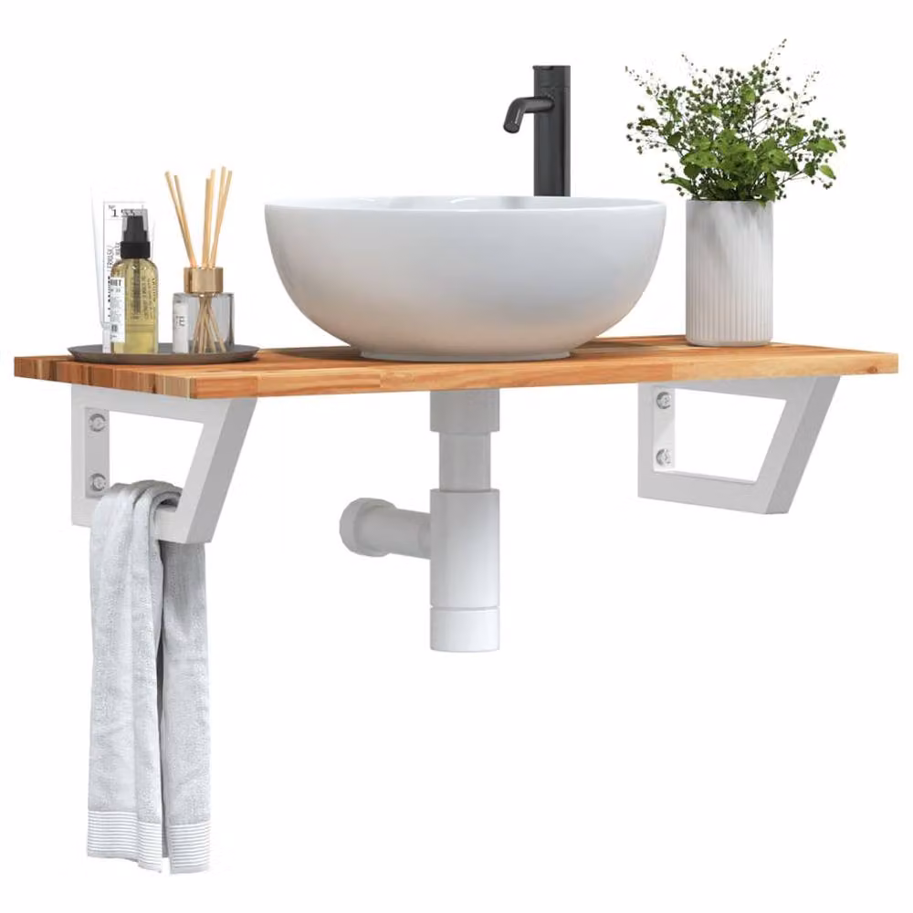 Berkfield Home Wall Mounted Basin Shelf in Brown Acacia Wood and Steel