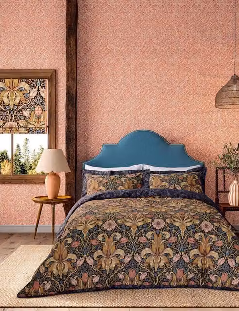 Morris & Co Spring Thicket Floral Cotton Percale Bedding Set, Multicolour, W: 200 cm x H: 200 cm
