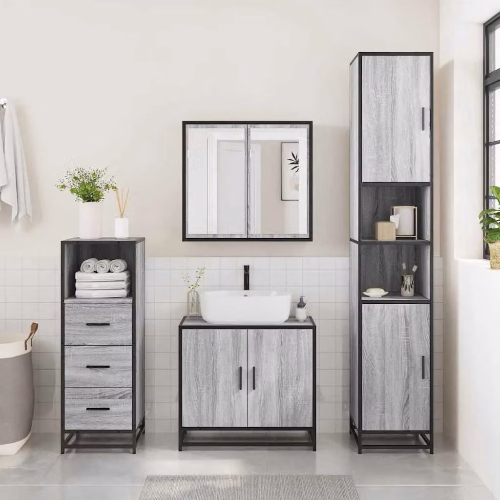 Berkfield Home Grey Sonoma Wall Mounted Bathroom Cabinet with Hinged Doors, W: 35 cm, D: 37.5 cm, H: 100 cm – 3