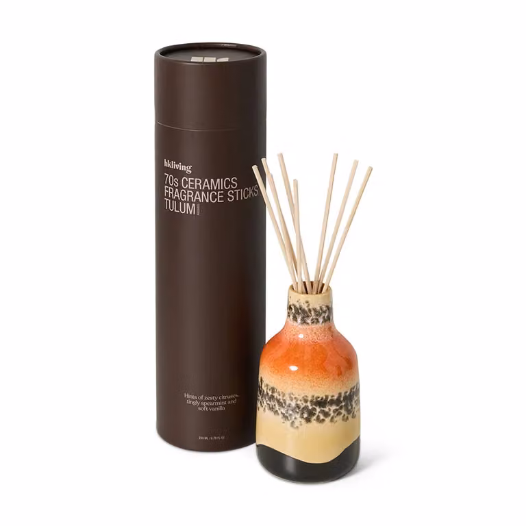 HKliving Tulum Ceramic Reed Diffuser with Fresh, Fruity and Gourmand Fragrance Sticks in Orange