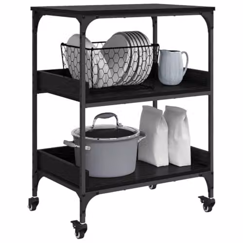 vidaXL Industrial Kitchen Trolley in Black Oak, W/D/H: 60 x 41 x 80.5 cm