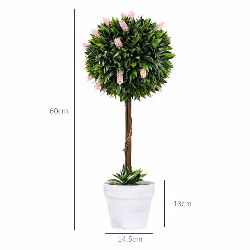 HOMCOM Set of 2 Pink and Green Artificial Floral Ball Trees, Height: 60 cm – 5