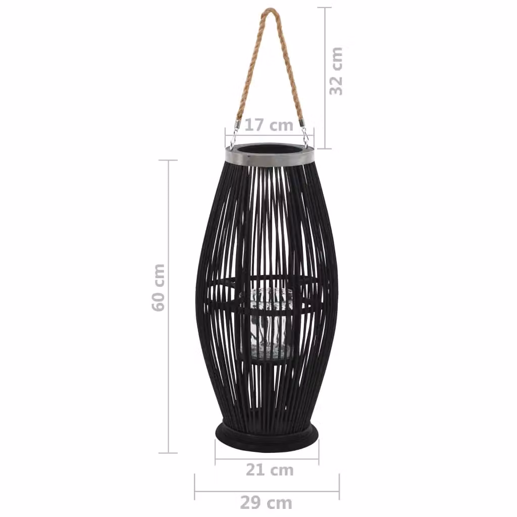 Berkfield Home Hanging Bamboo Candle Lantern Holder, Black, Height: 60 cm – 5