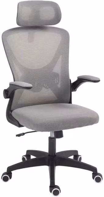 Kelvenix Silver Ergonomic Mesh Home Office Chair with Headrest and Armrests in Grey – 1