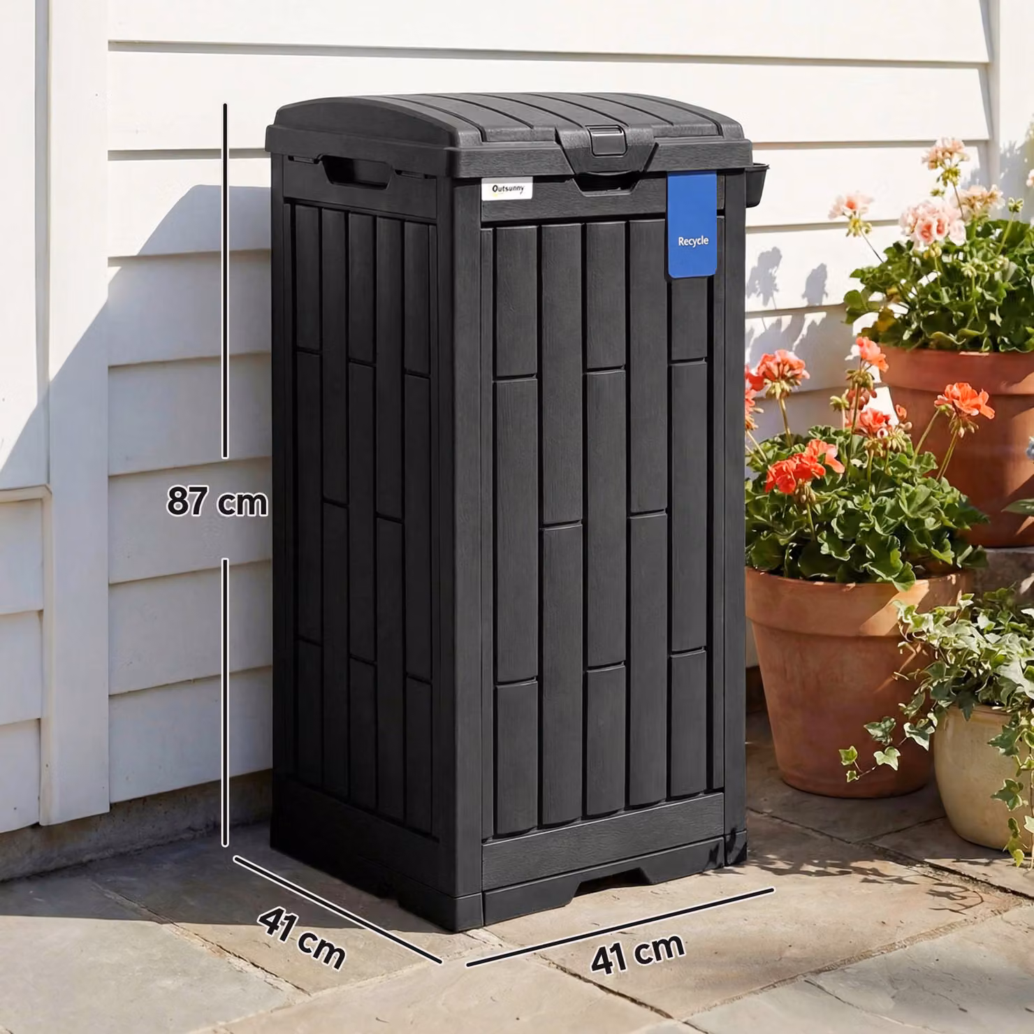 Outsunny 110 L Outdoor Plastic Bin with Dual Lid and Ashtray, Black – 3