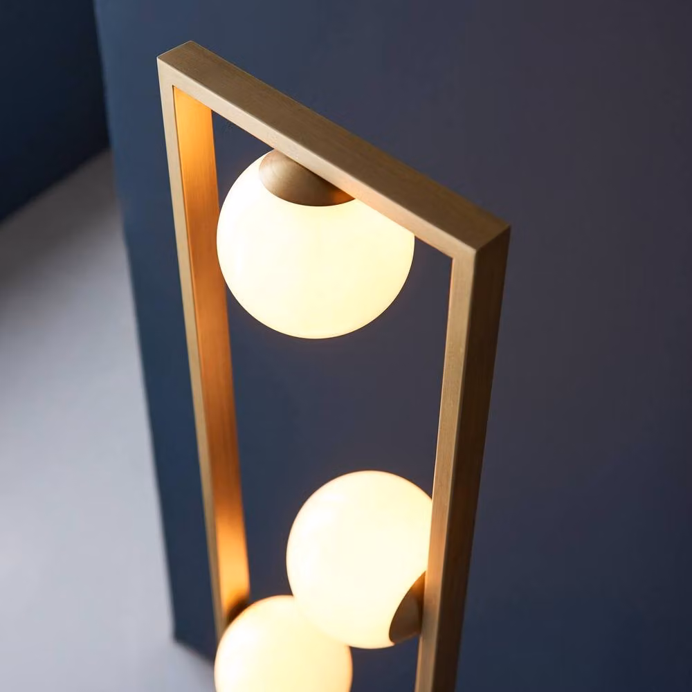 Netlighting Teo Multi Arm Floor Lamp in Brushed Gold with White Gloss Opal Glass Spheres, 3x G9 – 3