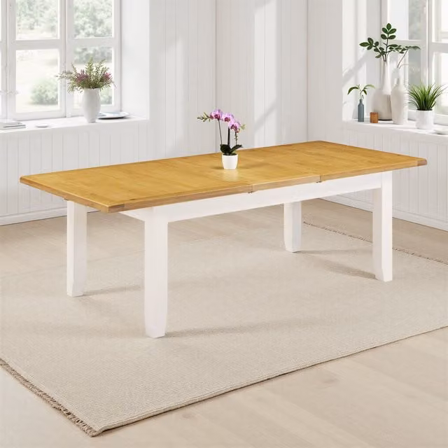 Seconique Classic Rectangular Extendable Wood Dining Table in White and Beige