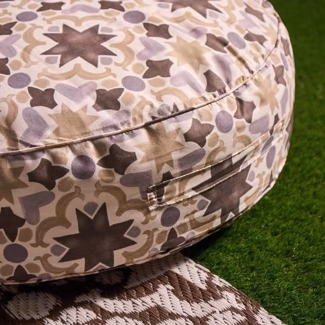 OHS Round Bows Print Filled Cushion in Beige and Multicolour, Diameter: 61 cm