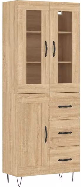 Berkfield Home Sonoma Oak Highboard in Tan, W/D/H: 69.5 x 34 x 180 cm