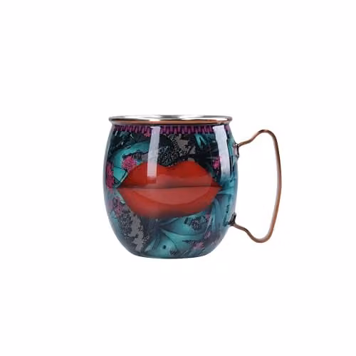 Mikasa Sarah Arnett Stainless Steel Double Walled Moscow Mule Mug, 450ml, Multicolour and Green Lip Print