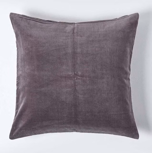 Homescapes Grey Velvet Cotton Square Cushion Cover W/D/H: 40 x 40 x 40 cm – 1