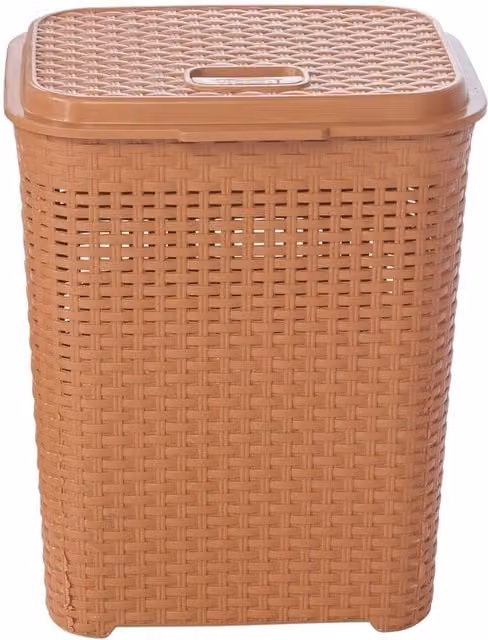 URBNLIVING Plastic Rattan Laundry Basket with Handles, Beige, 45l