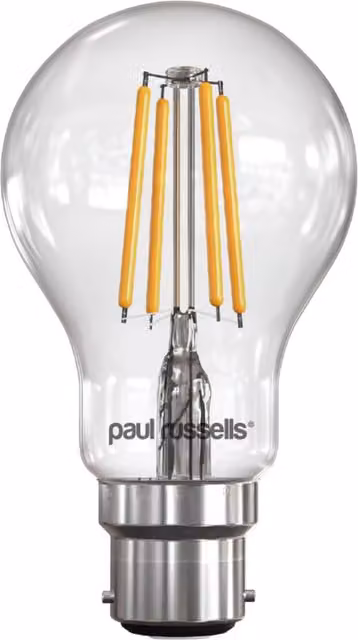 Paul Russells 7W Dimmable LED Filament Globe Bulb, B22, Warm White, Transparent