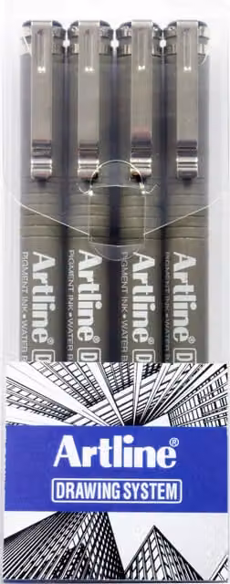 Artline Drawing System Fine Tip Black Fineliner Pens, Pack of 4
