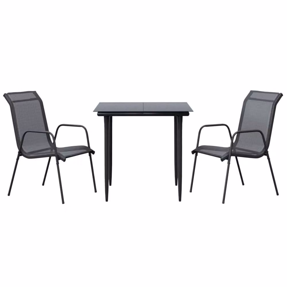 Berkfield Home 3 Piece Garden Dining Set in Black Matt Steel and Textilene – 2