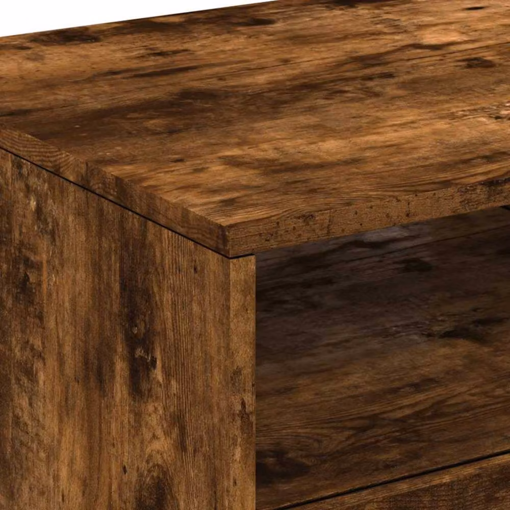 Berkfield Home Modern Rectangular Coffee Table with LED Lights in Smoked Oak Brown, W: 90 cm, D: 49 cm, H: 40 cm – 5