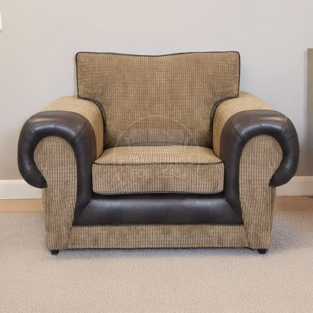 Furnishings For Less UK Portland Chesterfield Single Seater Armchair in Brown Fabric and Leather