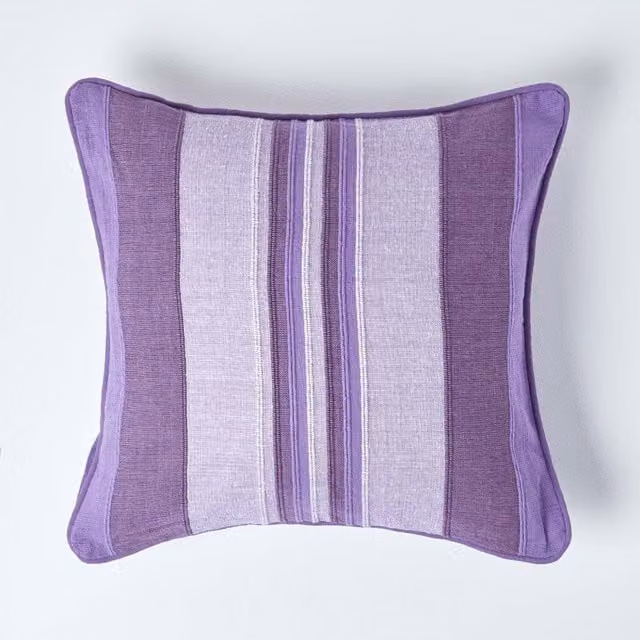 Homescapes Morocco Cotton Striped Cushion Cover, Purple, W/D/H: 45 x 45 x 45 cm