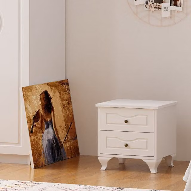 EVUHOME Classic White and Bronze MDF Bedside Table