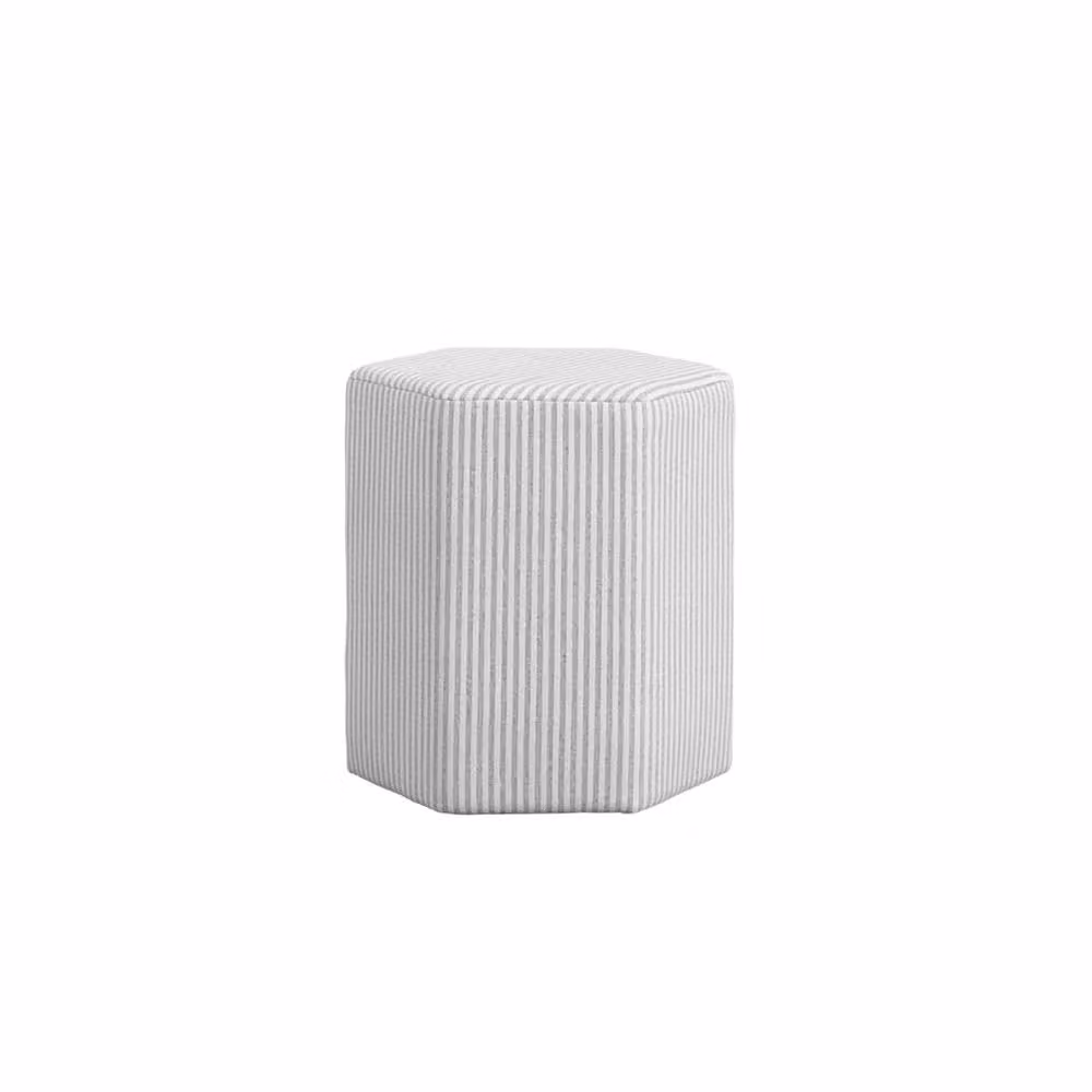 Wyld Haus Isabella Hexagonal Upholstered Stool in Grey and White Stripe, W/D/H: 45.5 x 42.0 x 38.5 cm – 2