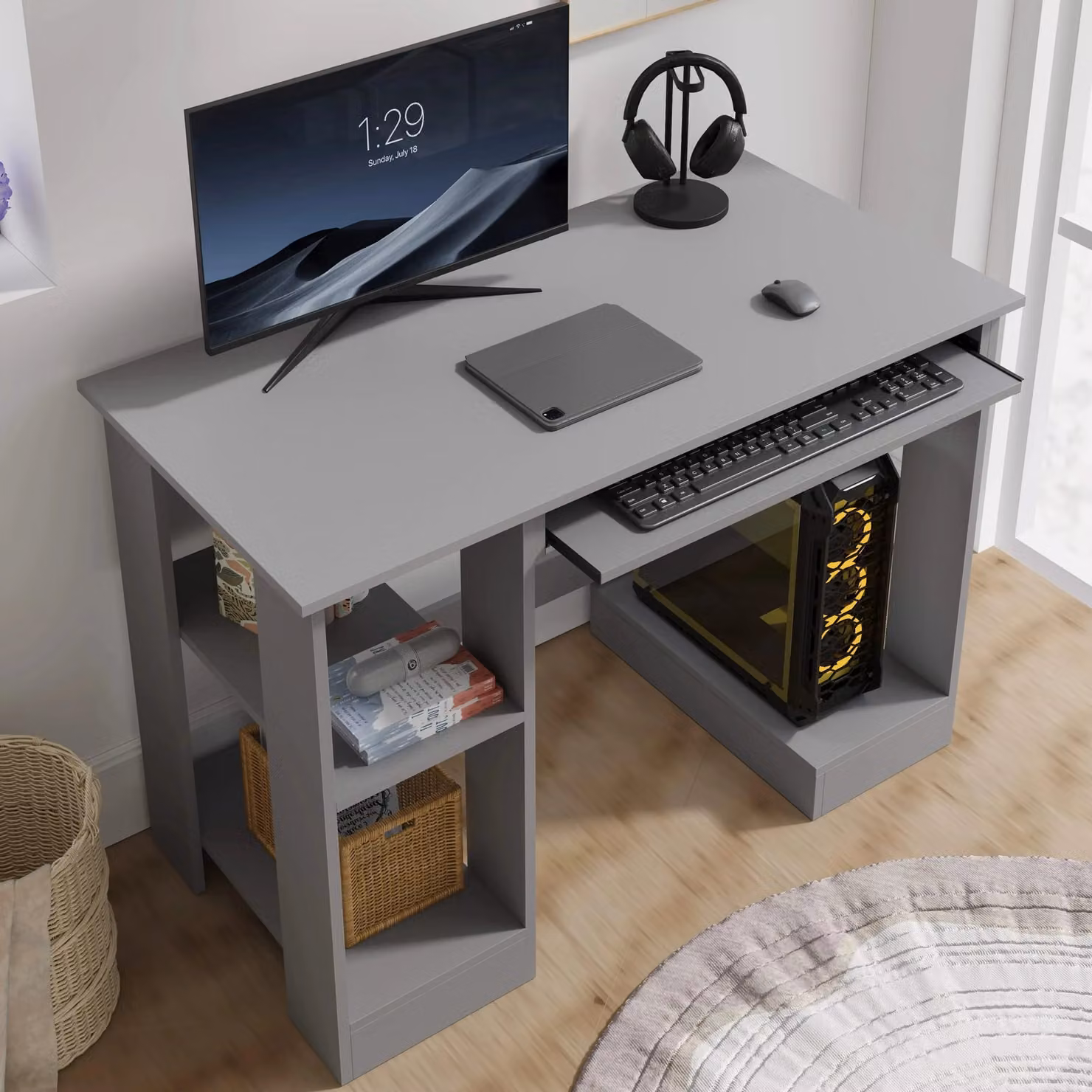 DHS Modern Grey Computer Desk with Storage for Home Office