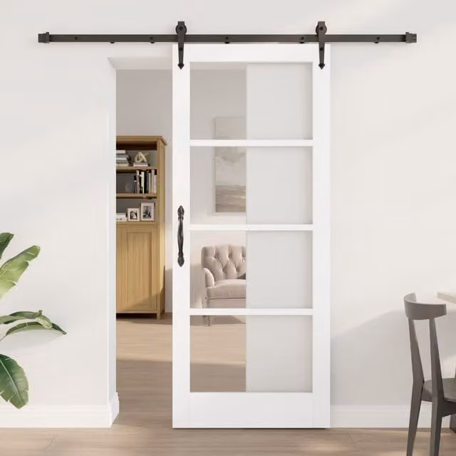 Berkfield Home Modern Lacquered White Sliding Wood Door with Hardware Set W: 83 cm, H: 202 cm