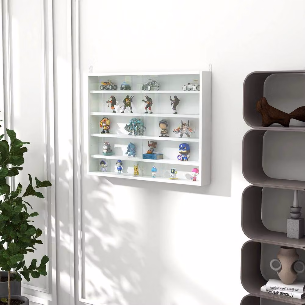 STILVORA Wall Mounted Modern White Matt Display Cabinet with Glass Sliding Doors and Internal Shelves – 2