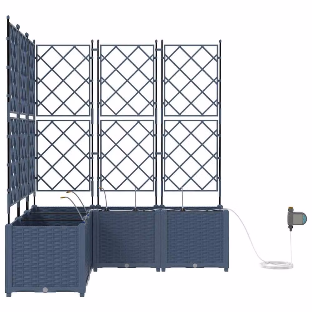 Berkfield Home Garden Planter with Trellis, Grey, W/D/H: 40 x 40 x 125.5 cm – 2