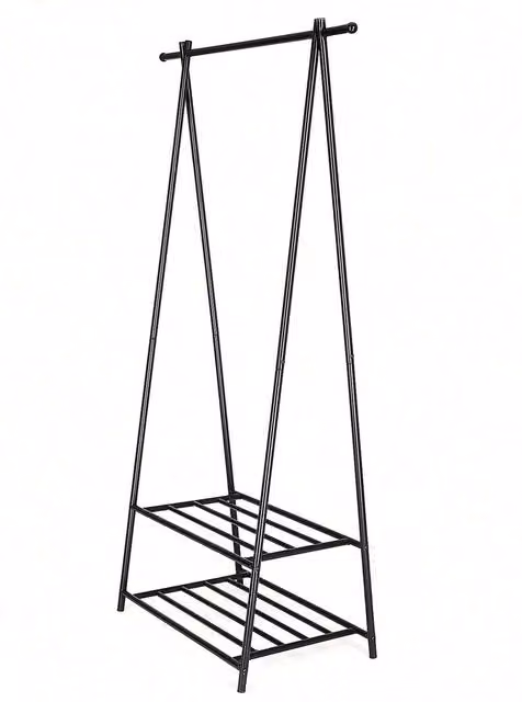 SONGMICS Black Matt Metal Coat Stand with 2-Tier Storage Shelf and A-Frame Design