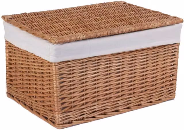 Red Hamper Wicker and Cotton Lined Storage Basket in Brown, 35 cm