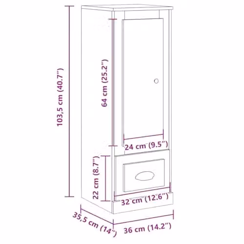 vidaXL Highboard in Old Wood Brown, W/D/H: 36.0 x 35.5 x 103.5 cm – 2