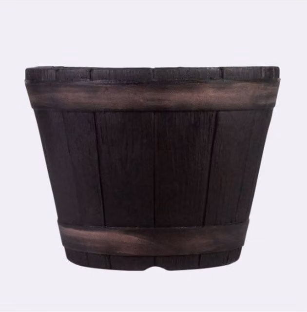 KDMD Black Oakwood Barrel Planter Tub, Diameter: 34 cm – 1
