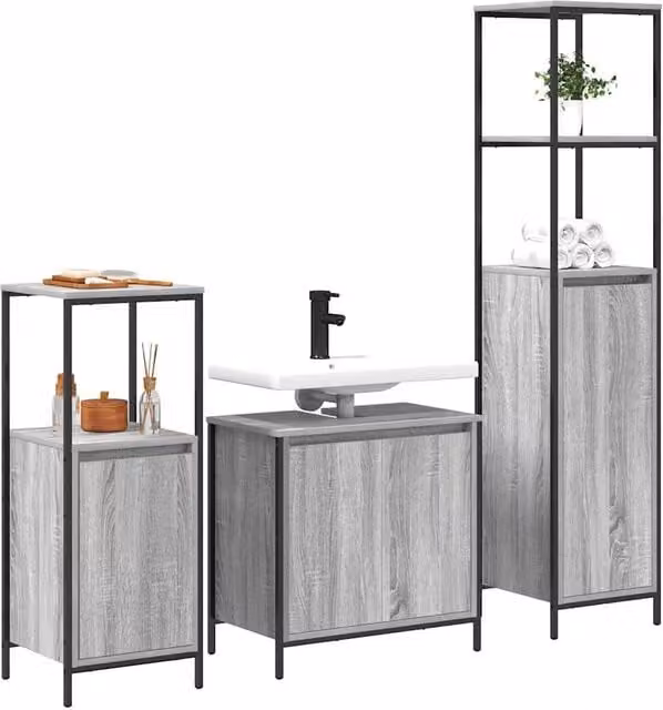 Berkfield Home Modern 3 Piece Grey Bathroom Furniture Set – 1