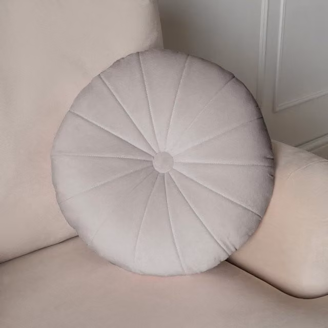 OHS Grey Velvet Round Pleat Scatter Cushion